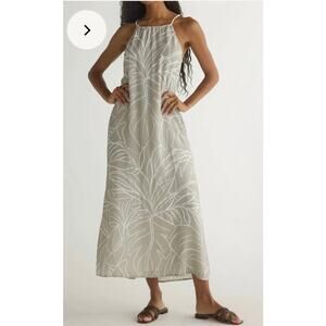 Bella Dahl Leaf Print Tassel V Neck Spaghetti Strap Maxi Dress Medium NWT